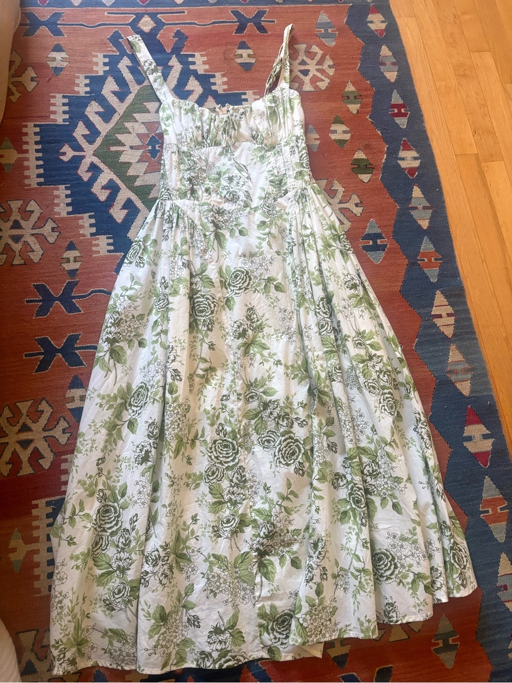 Moon River White Midi Dress with Green Floral Print